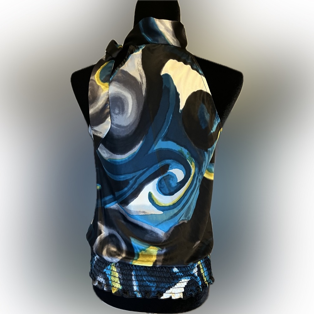Heart Soul Abstract Black Scarf Tie Blouse size Small - Picture 4 of 11